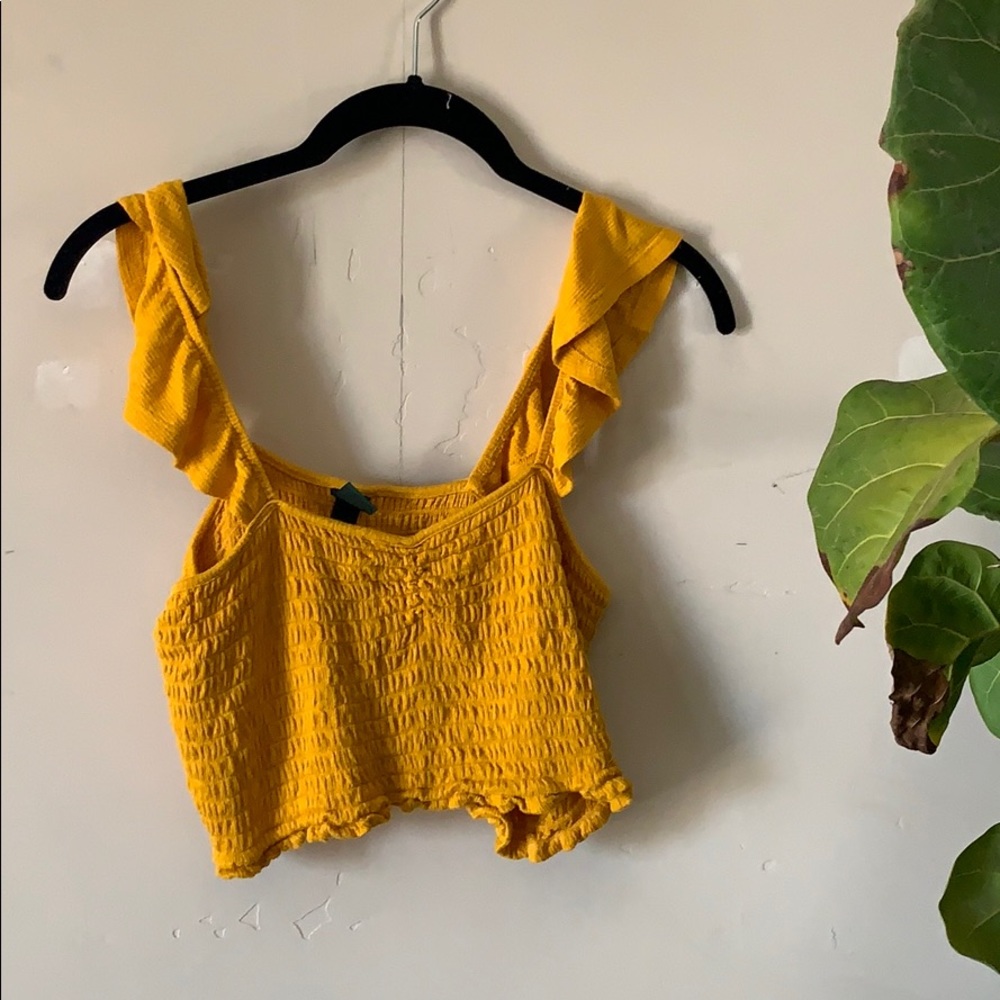 Mustard flutter sleeve crop top